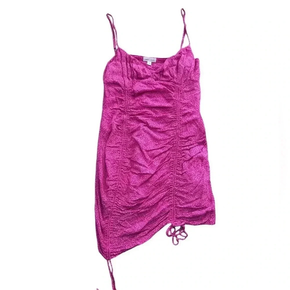 Adjustable Pink Mini Dress, Size Medium Valentines Day Dress Pleated Ruffles - Picture 2 of 9